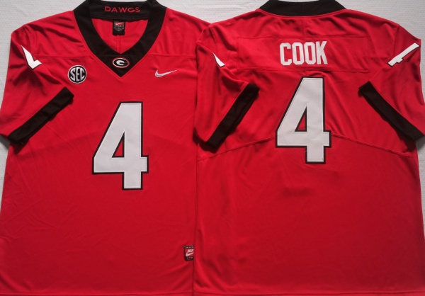 Youth Georgia Bulldogs #4 COOK Red College Football Stitched Jersey